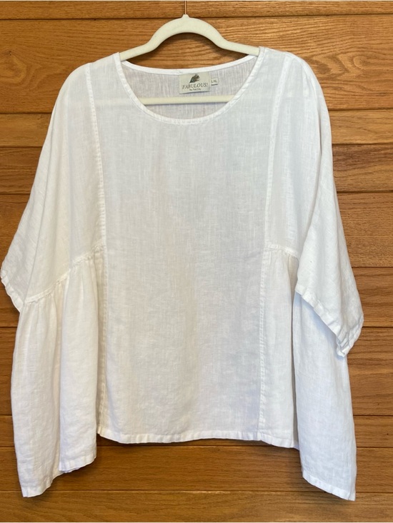 Fabulous New York City Tops - Fabulous! New York City 100% linen white peplum boxy short sleeve blouse